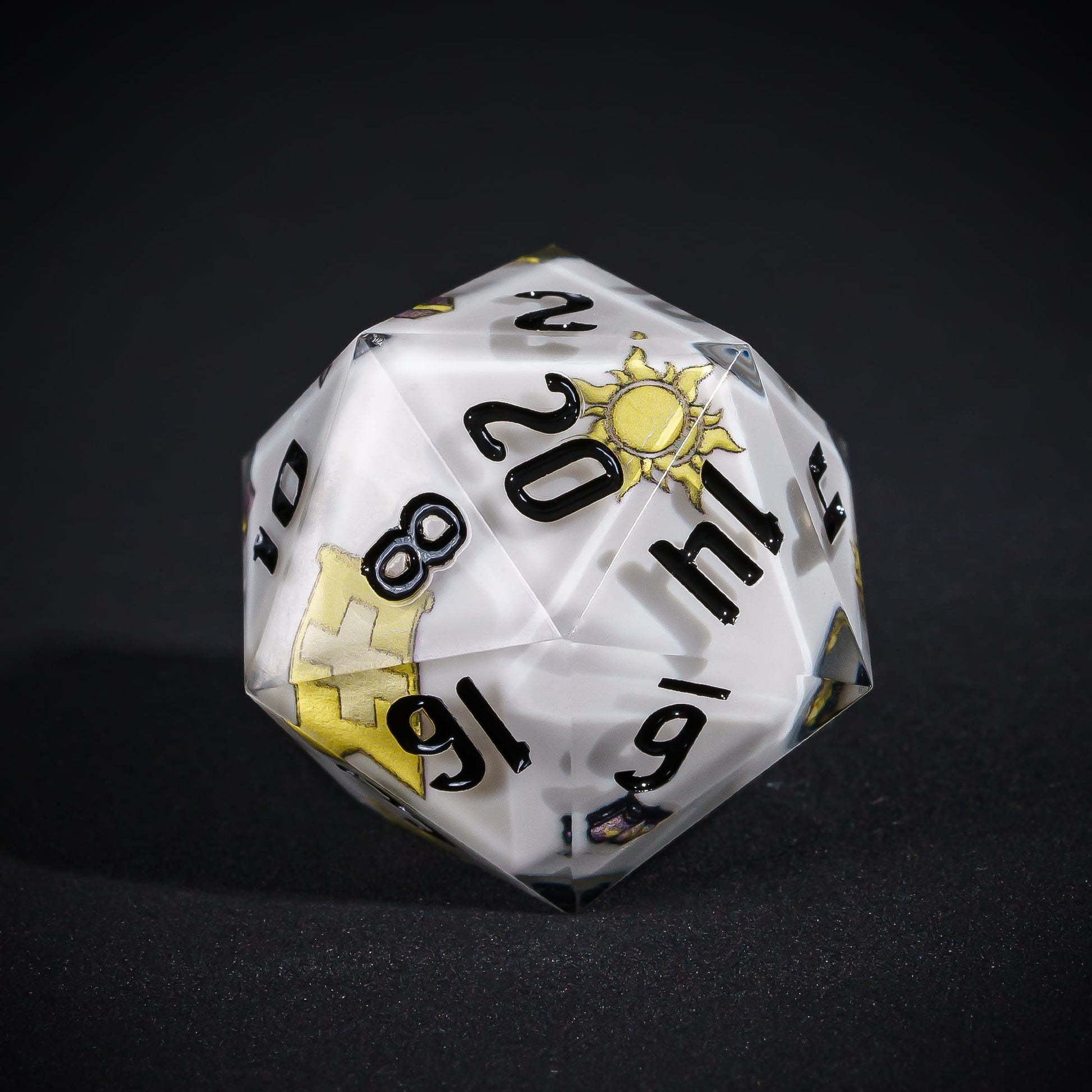White Cleric D20, pastel sharp edge polyhedral dice for DND 5e characters
