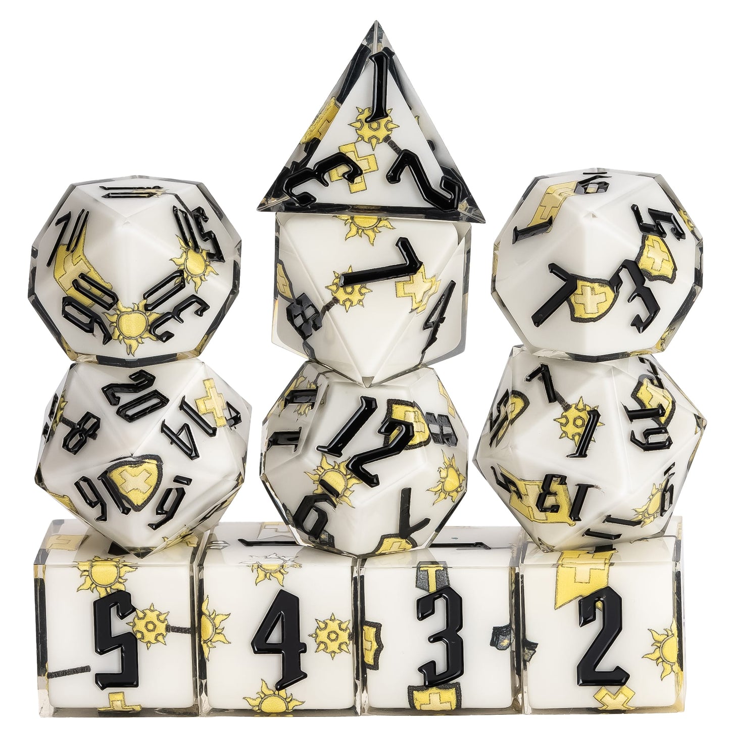 White Cleric Dice Set, 11 piece pastel sharp edge dice for DND 5e players