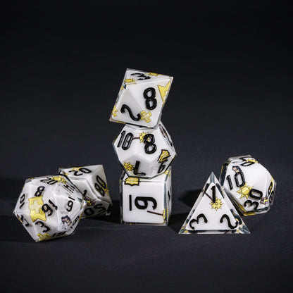 White Cleric Dice Set, 7 piece pastel sharp edge dice for DND 5e players