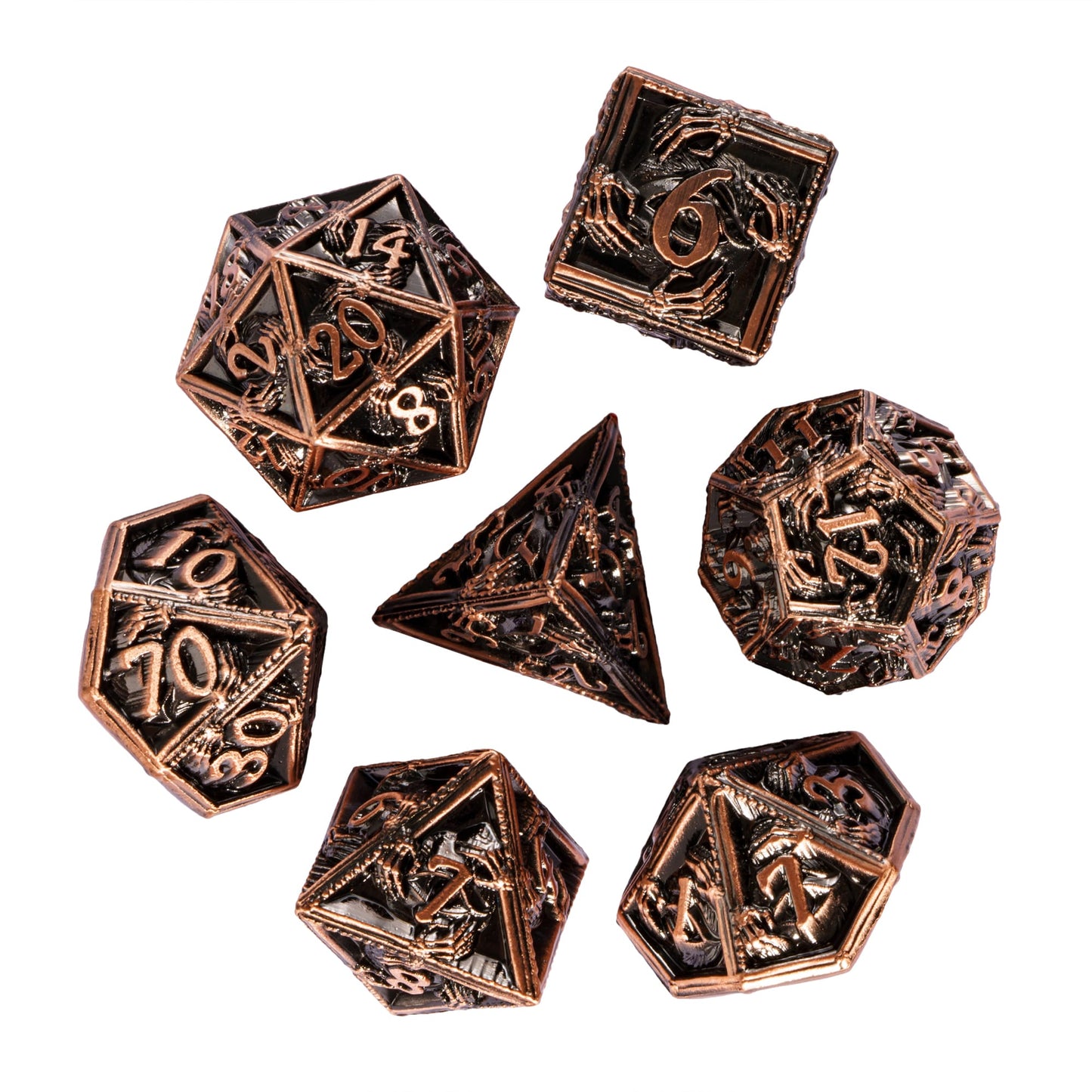 Copper Relic Metal Dice Set full 7-piece RPG dice collection