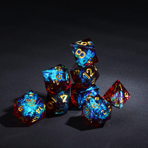 Corrupted Cobalt F*ck Me Sharp Edge Dice stacked display showing resin details and numbers