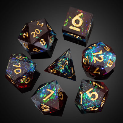 Corrupted Cobalt sharp edge dice set floating layout 7 piece dice for DnD