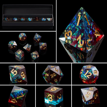 Corrupted Cobalt sharp edge dice set product collage showing all dice angles