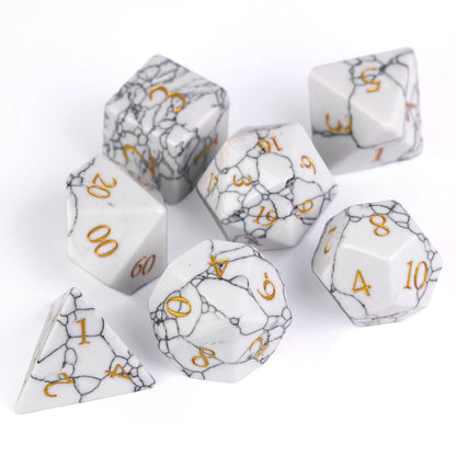 Top view of Cracked Marble Stone Dice Set featuring smooth white surface and fine marble pattern
