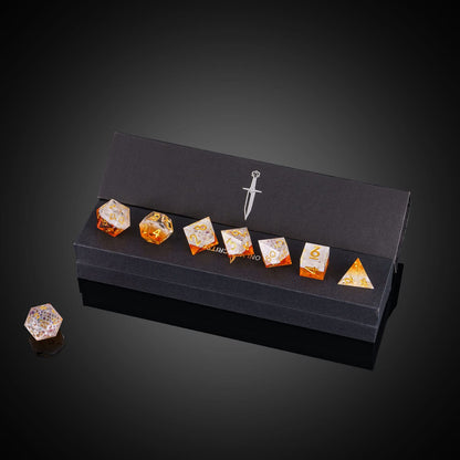 Crisp Brew Sharp Edge Dice Set displayed in Only Crits box for DnD players