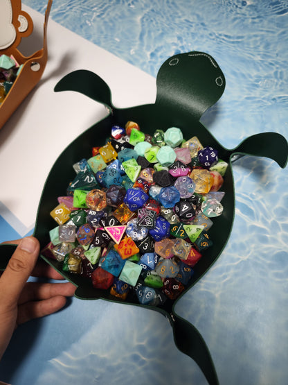 Turtle Critter Dice Tray full of colorful dice for DnD & DnD 5e adventures