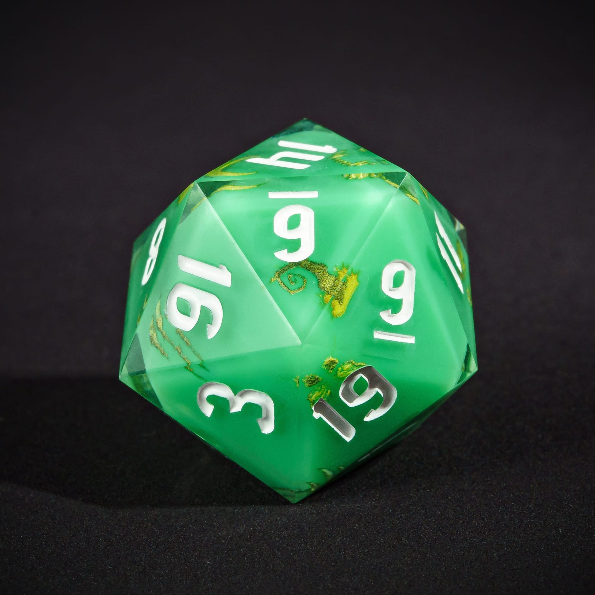 Green Druid D20, pastel sharp edge polyhedral dice for DND 5e characters