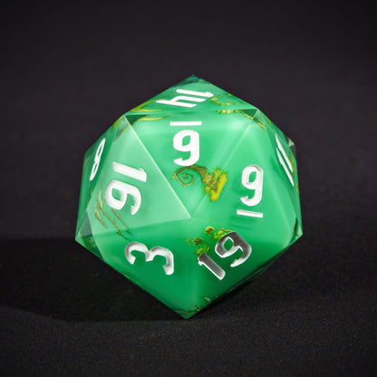 Green Druid D20, pastel sharp edge polyhedral dice for DND 5e characters