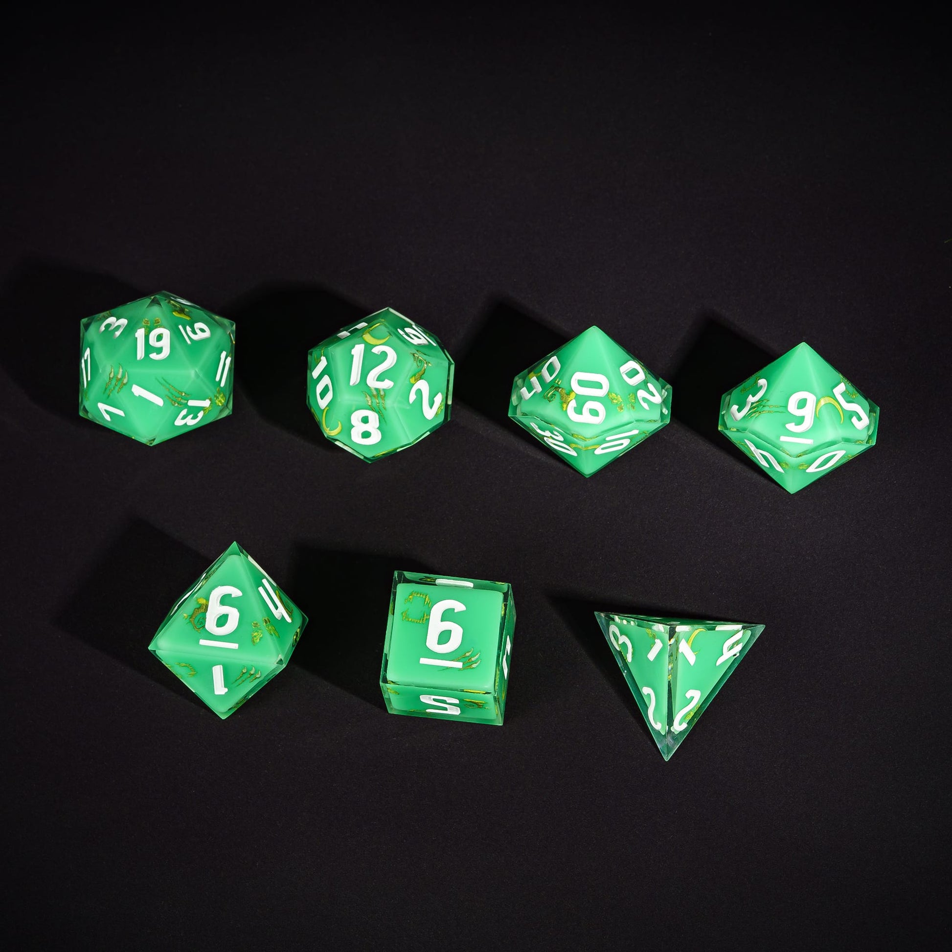 Green Druid Dice Set, 7 piece pastel polyhedral dice for tabletop roleplaying games