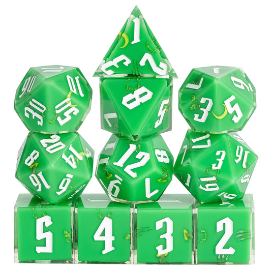 Green Druid Dice Set, 11 piece pastel sharp edge dice for DND 5e players