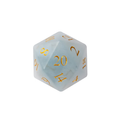 Dwarven Collectables Stone Dice Set D20 crafted from natural light blue stone with gold numbering for DnD and tabletop RPGs