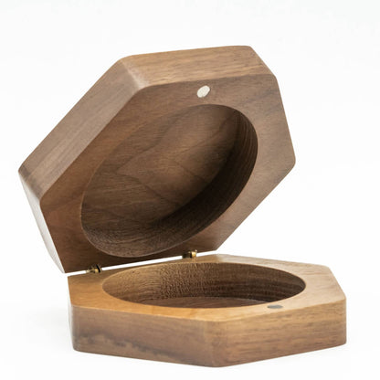 Open Embercoil Vault sapelli dice box showing carved wooden interior