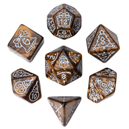 Festive Fate brown Christmas themed polyhedral dice set for tabletop RPG players