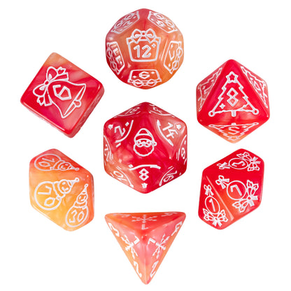 Festive Fate brown pink Christmas polyhedral dice set with Santa and snowman designs