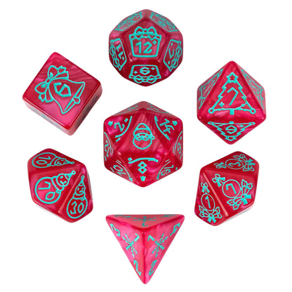 Festive Fate rose red Christmas themed DnD dice set for tabletop gaming groups