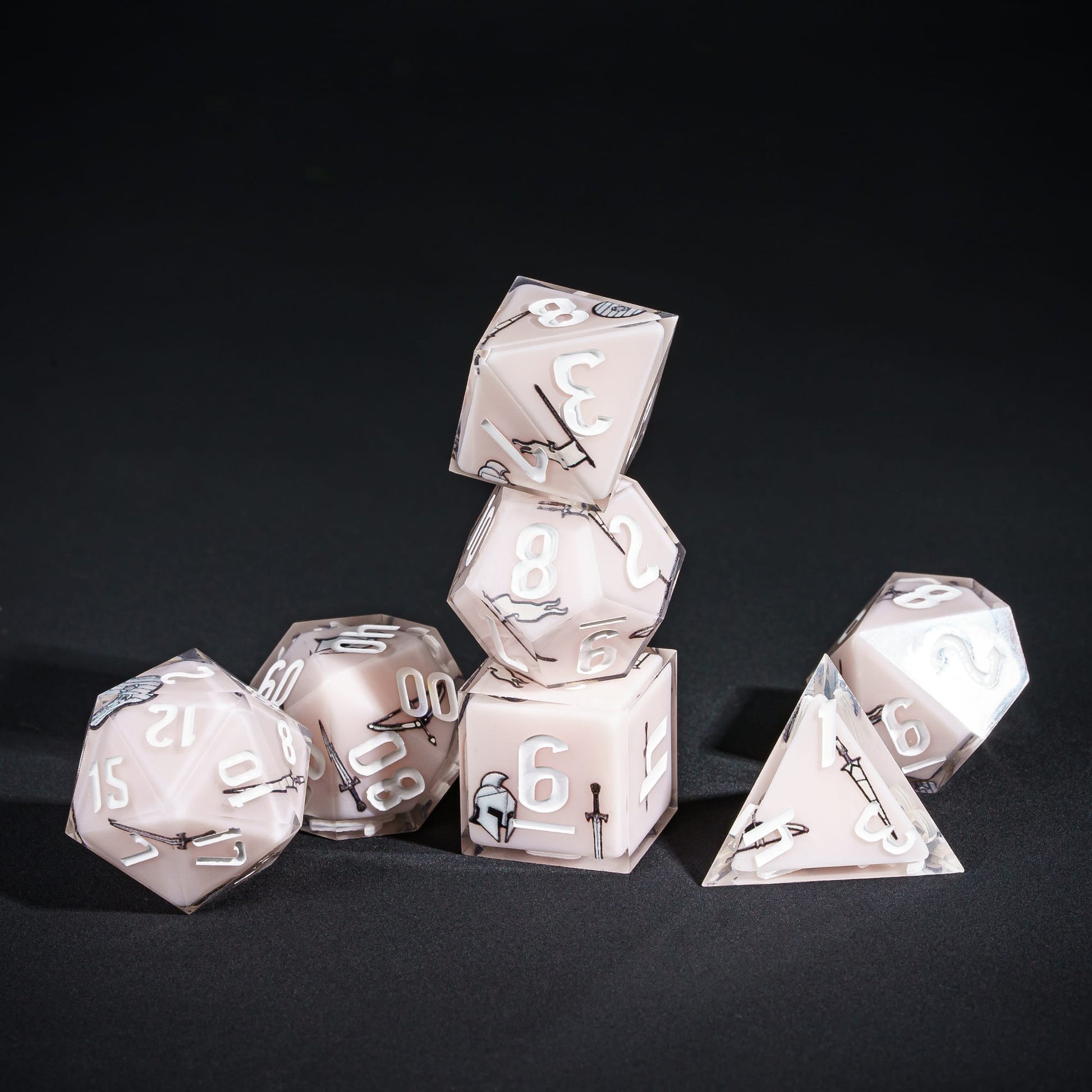 Beige Fighter Dice Set, 7 piece pastel sharp edge dice for DND 5e players