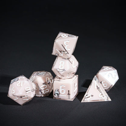 Beige Fighter Dice Set, 7 piece pastel sharp edge dice for DND 5e players