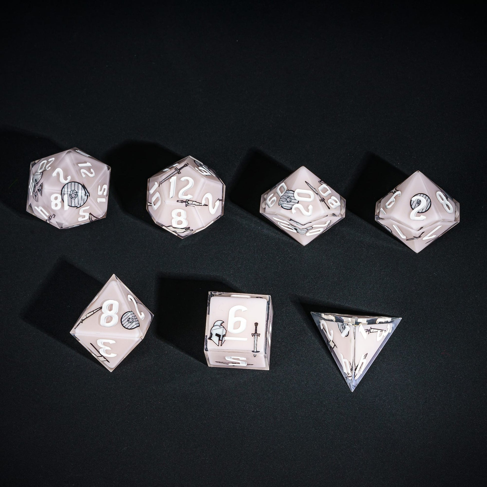 Beige Fighter Dice Set, 7 piece pastel polyhedral dice for tabletop roleplaying games