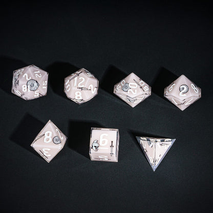 Beige Fighter Dice Set, 7 piece pastel polyhedral dice for tabletop roleplaying games