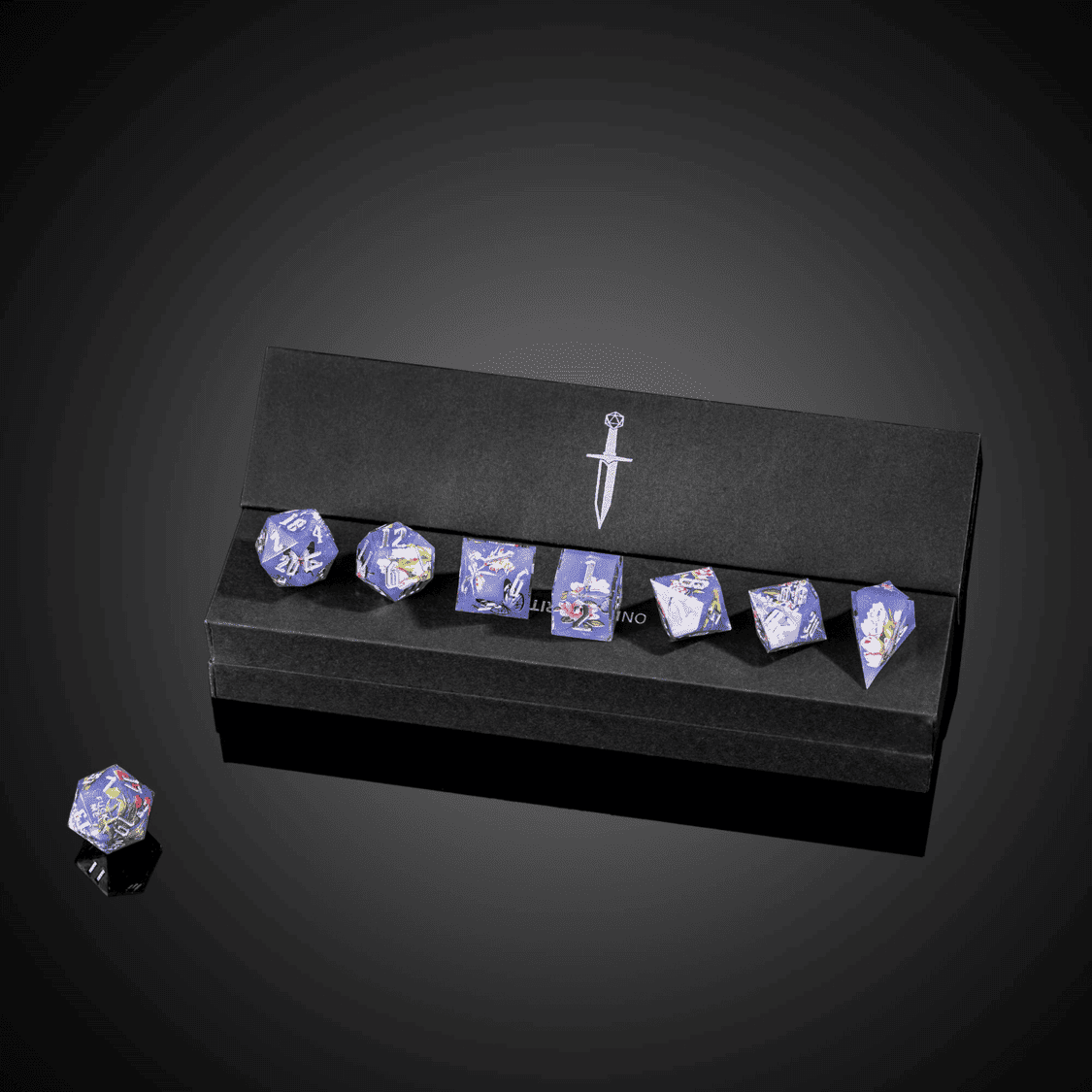 Floral Eclipse Sharp Edge Dice Set displayed in Only Crits box for DnD