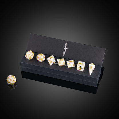 Floral Radiance Sharp Edge Dice Set displayed in Only Crits box