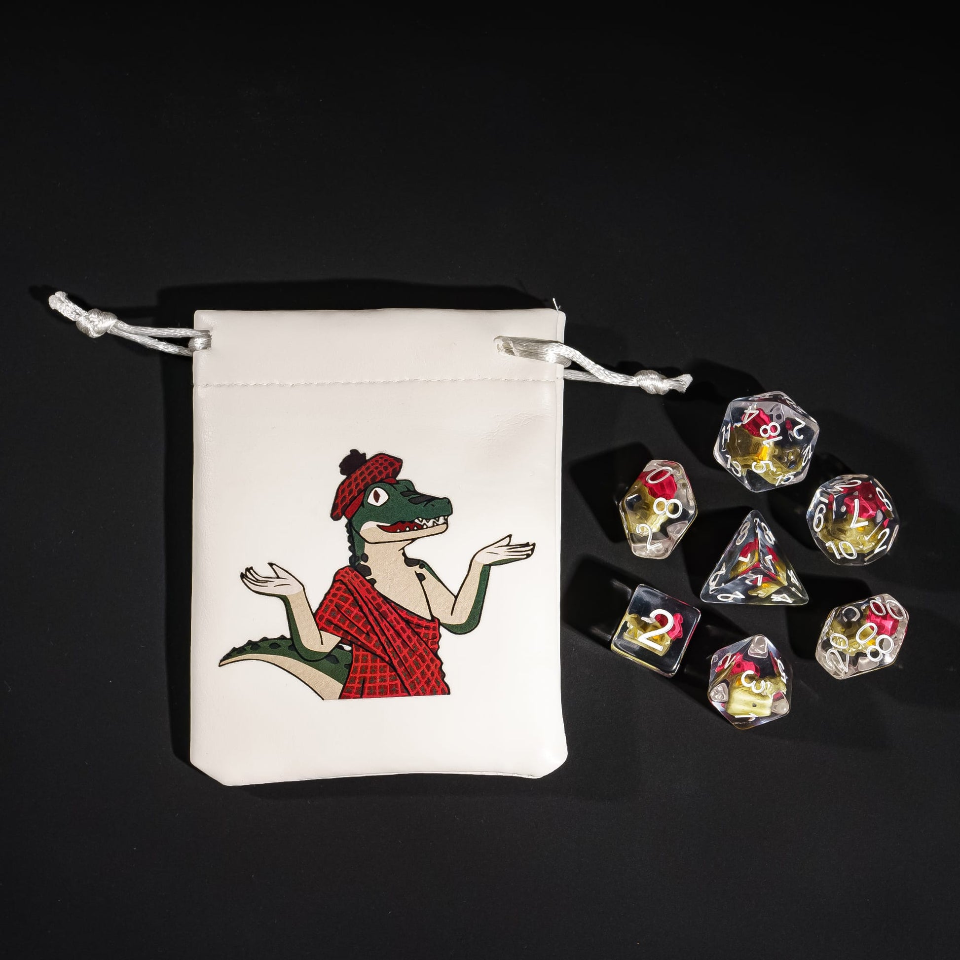 Gator dice set with white character dice bag included