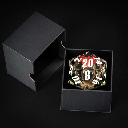 Red gator oversized D20 inside black presentation box