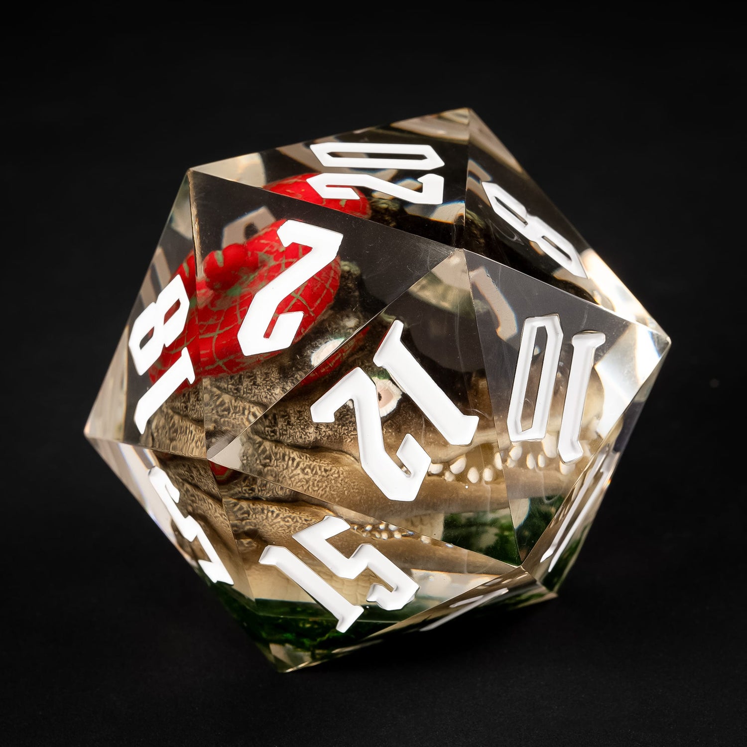 Close up front view of Gator single D20 with white numbering and crocodile inclusion