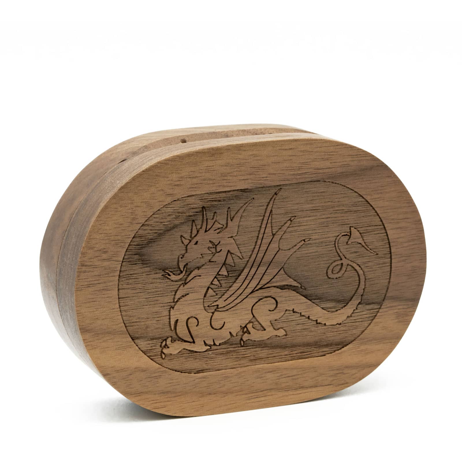 Hearthstone Coffer Dice Case Black Walnut top view with dragon engraving