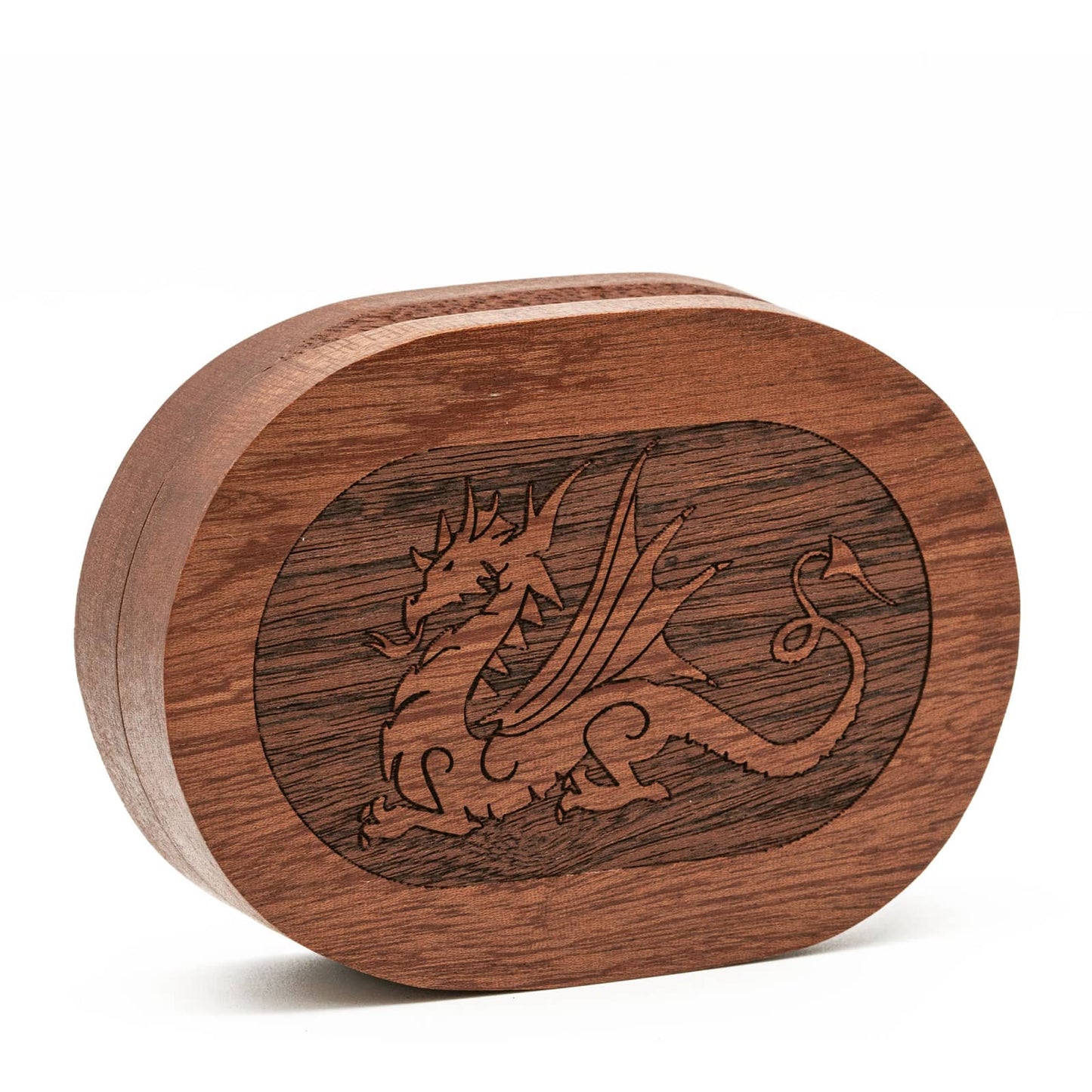 Hearthstone Coffer Dice Case Sapelli top view with dragon engraving