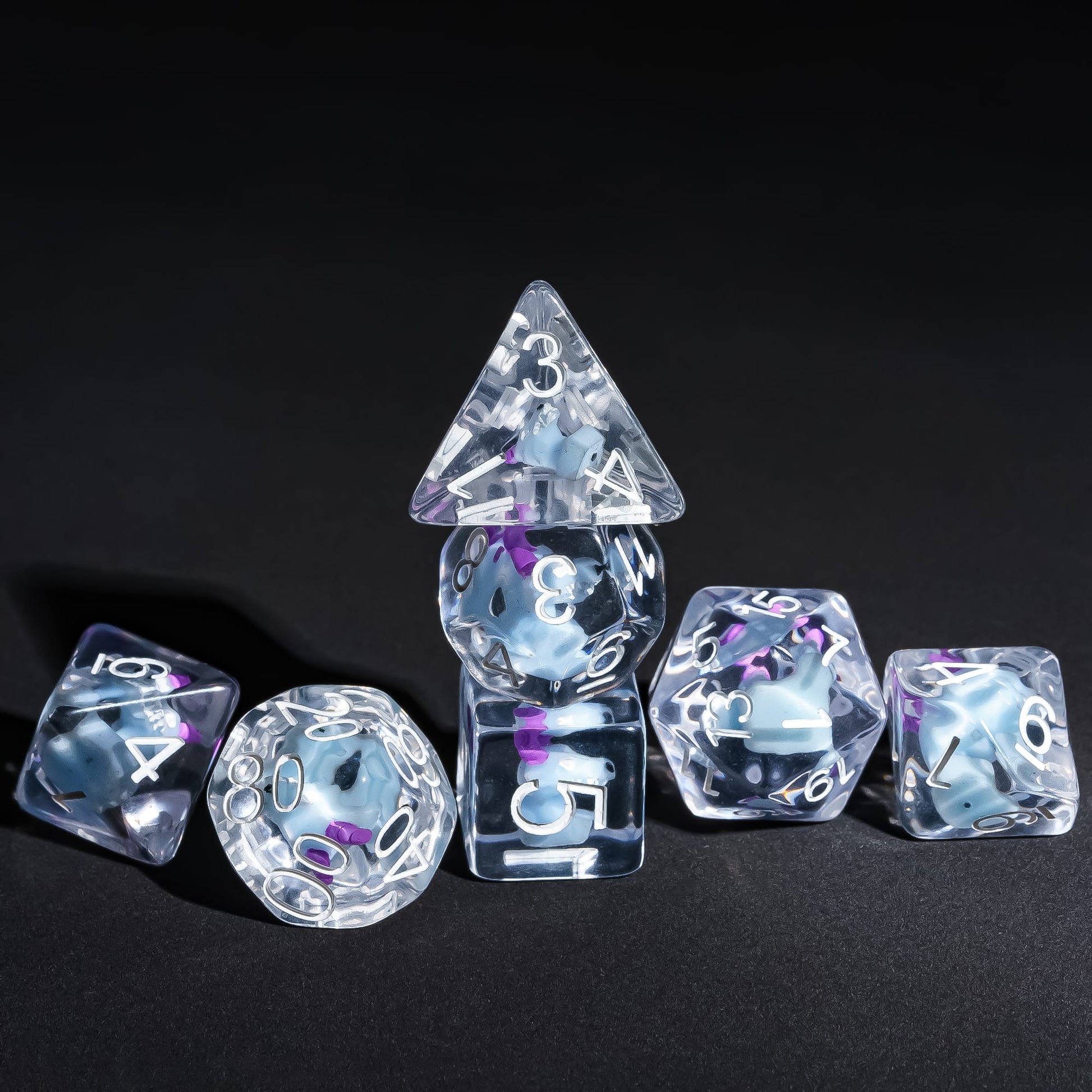 Kobold resin dice set stacked for tabletop display