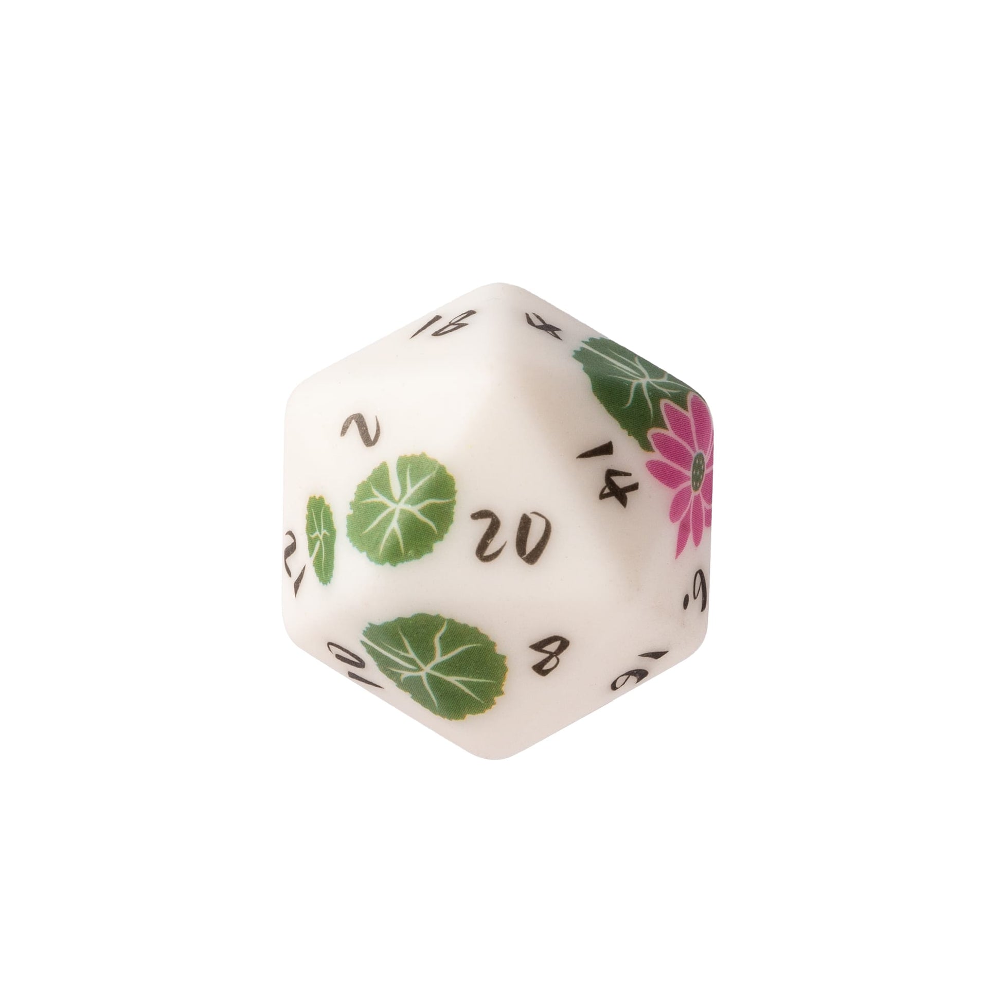 Lotus Blossom D20 featuring elegant lotus flower artwork and botanical-inspired numbering on a resin die for DnD, fantasy campaigns, and tabletop RPGs