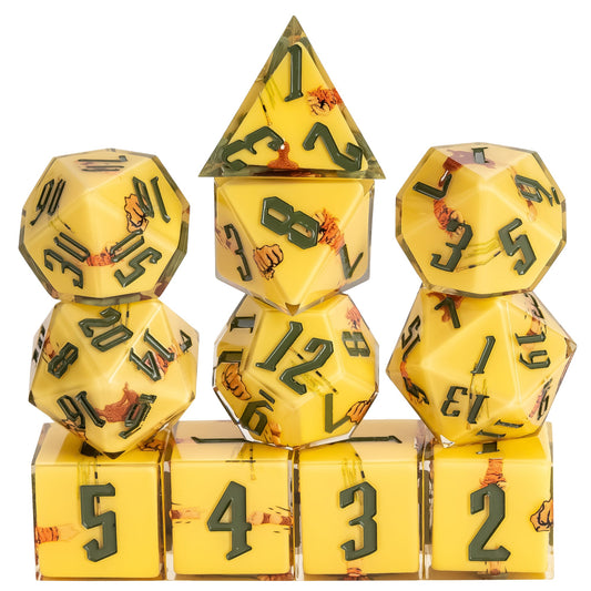 Yellow Monk Dice Set, 11 piece pastel sharp edge dice for DND 5e players