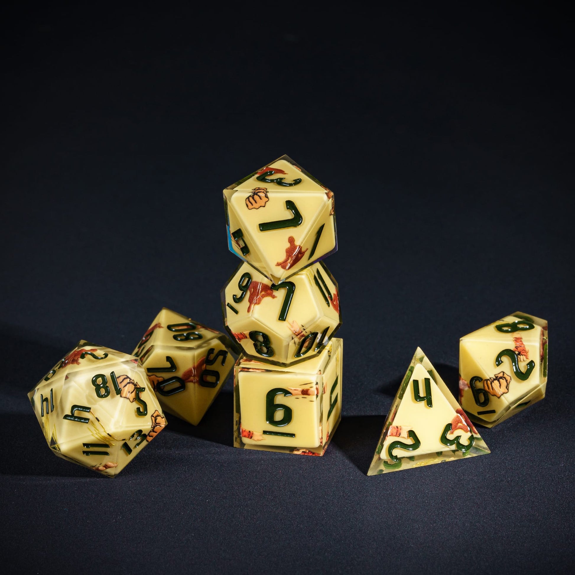 Yellow Monk Dice Set, 7 piece pastel sharp edge dice for DND 5e players