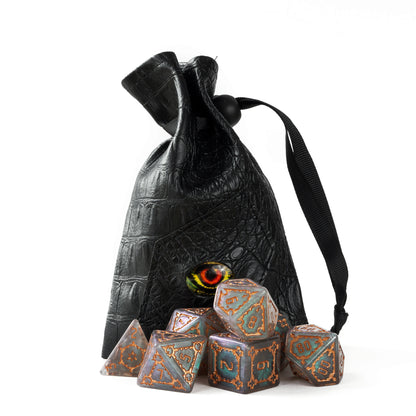 Moonlight Elixir Chonk Dice Set displayed with black Dragon Eye Dice Bag and matching oversized polyhedral dice