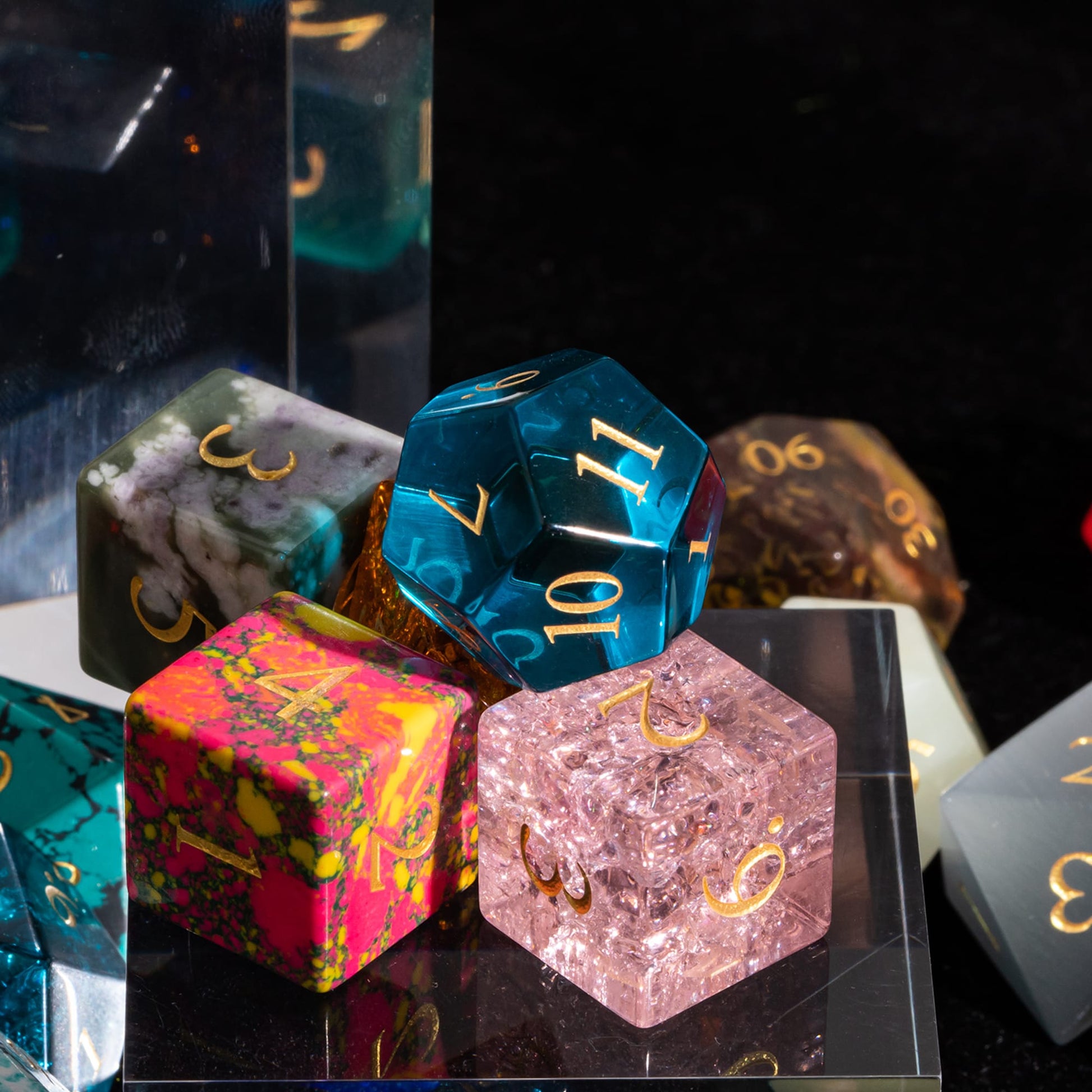 Mystery Package Gemstone & Glass Dice Set, colorful mixed dice collection for DnD & DnD 5e