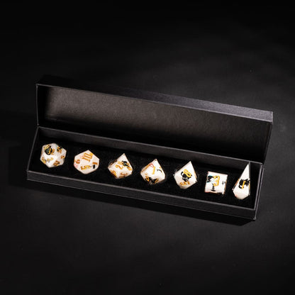 Nocturne Whiskers sharp edge dice set displayed in black presentation gift box