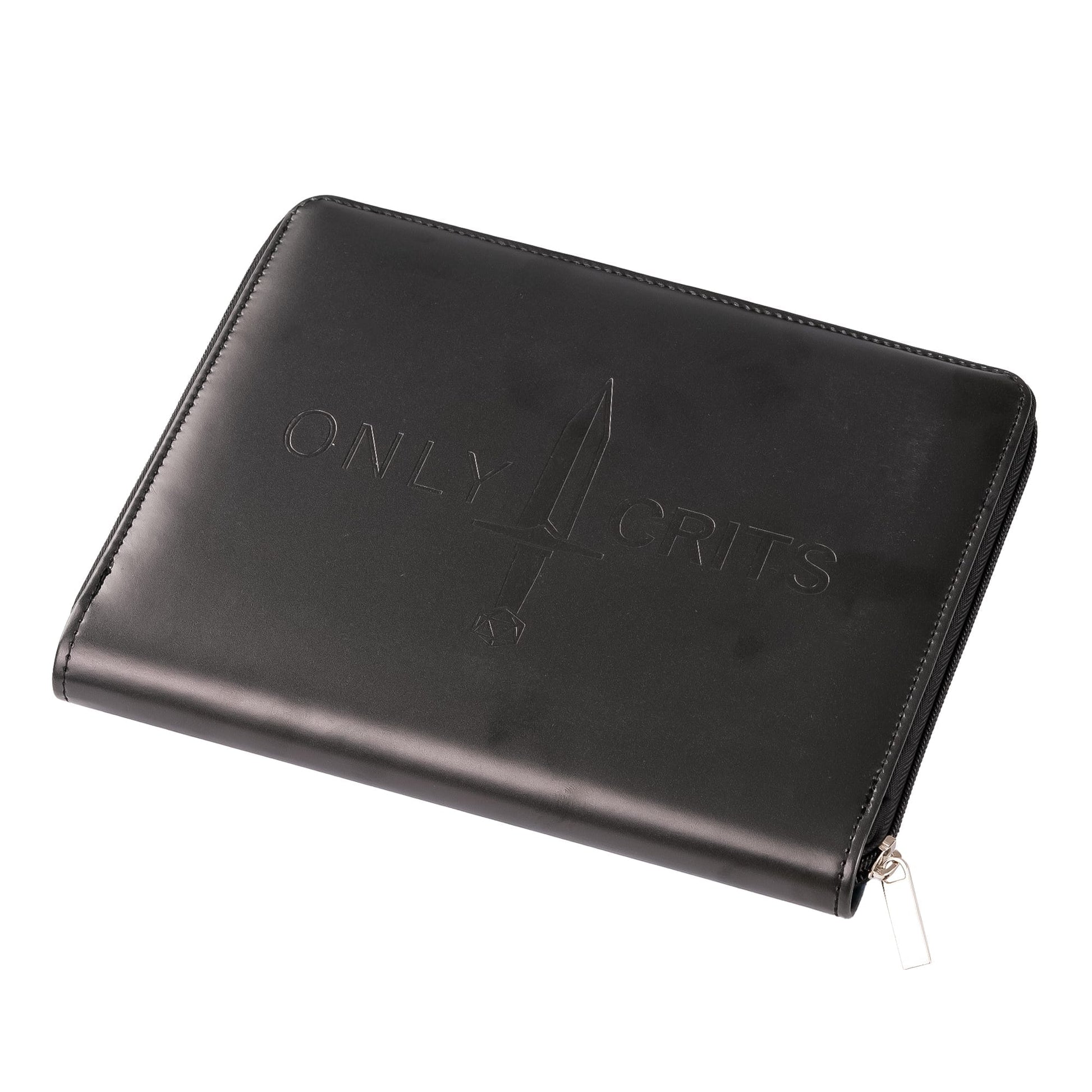 Only Crits Black Tide Dice Vault closed view with embossed Only Crits logo