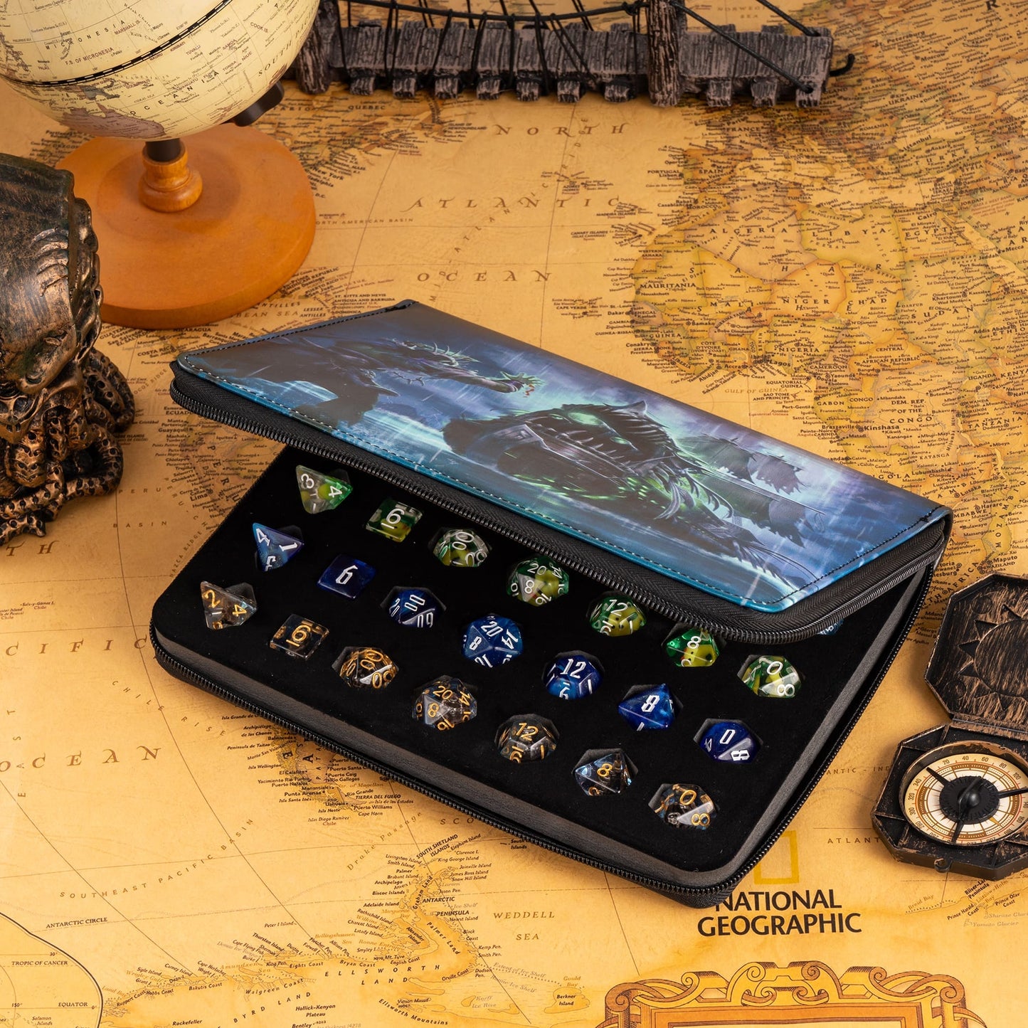 Only Crits  Black Tide Dice Vault partially opened showing dice storage compartments and ghost ship artwork