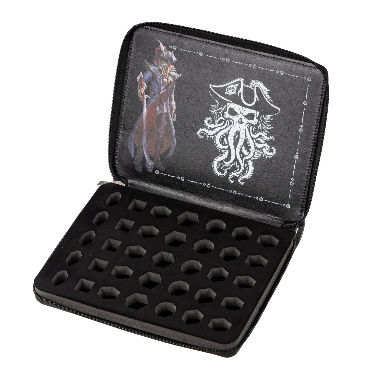 Only Crits Black Tide Dice Vault opened to reveal foam storage slots for 35 polyhedral dice
