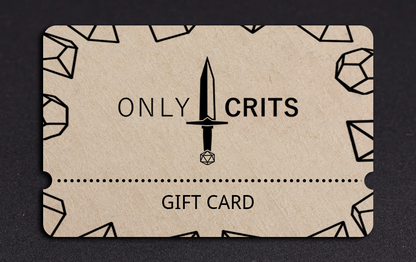 Gift card with 'Only Crits' branding on a dark background