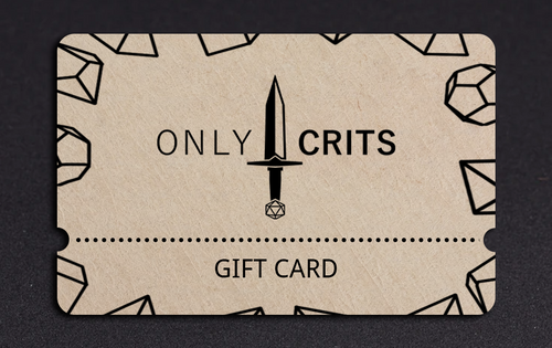 Gift card with 'Only Crits' branding on a dark background