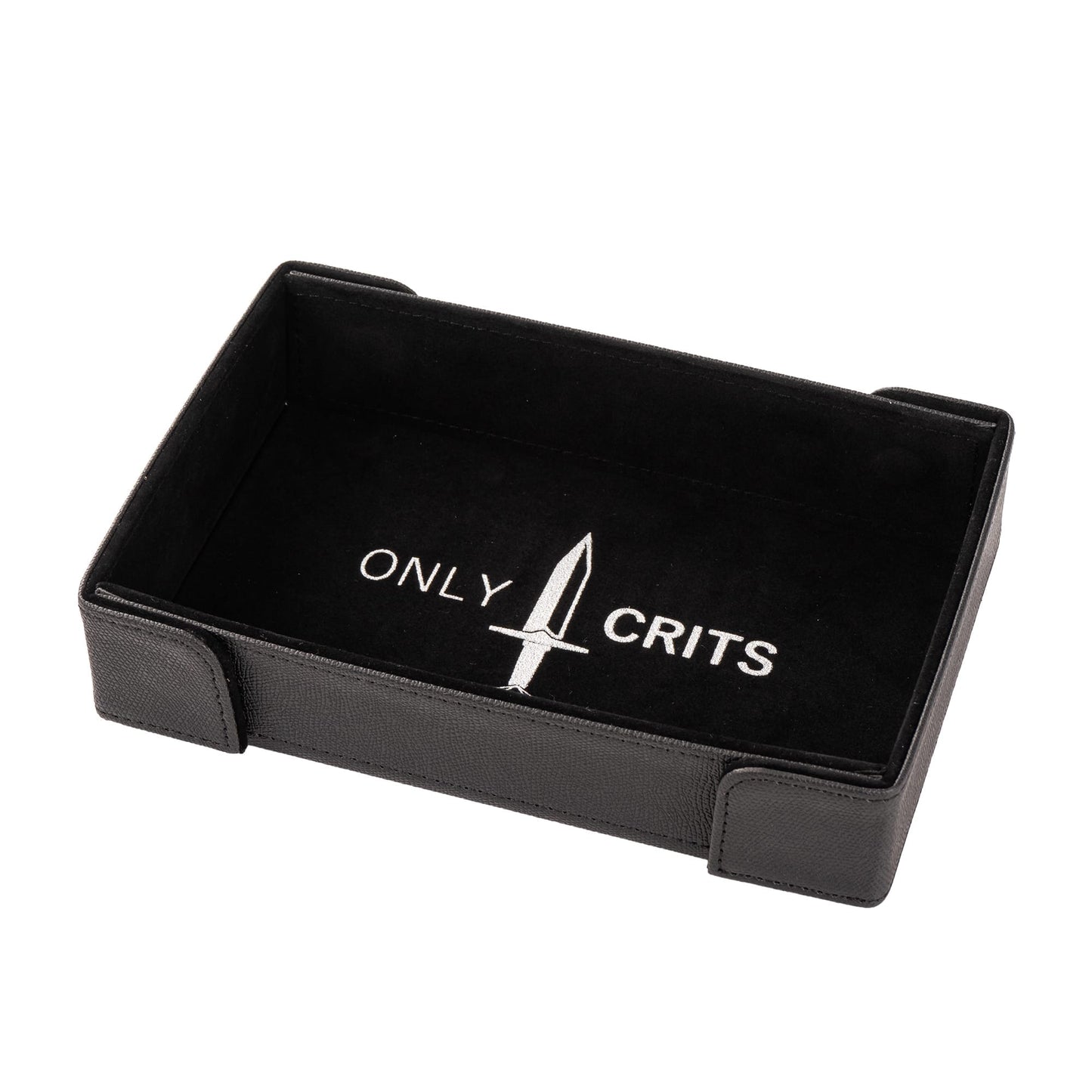 Only Crits Guildmaster Dice Tray in black featuring a premium soft-lined interior for quieter dice rolls