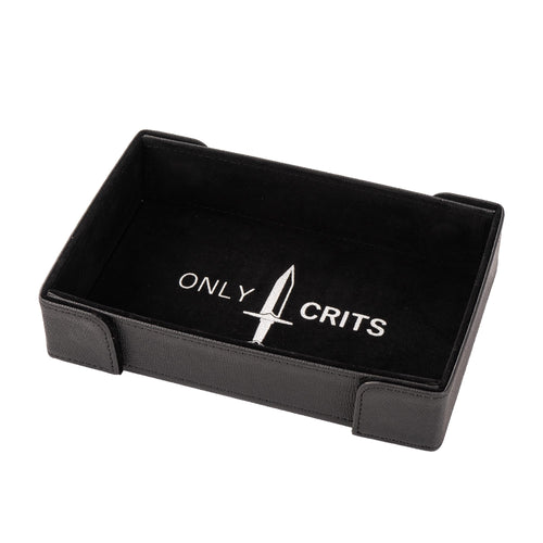 Only Crits Guildmaster Dice Tray in black featuring a premium soft-lined interior for quieter dice rolls
