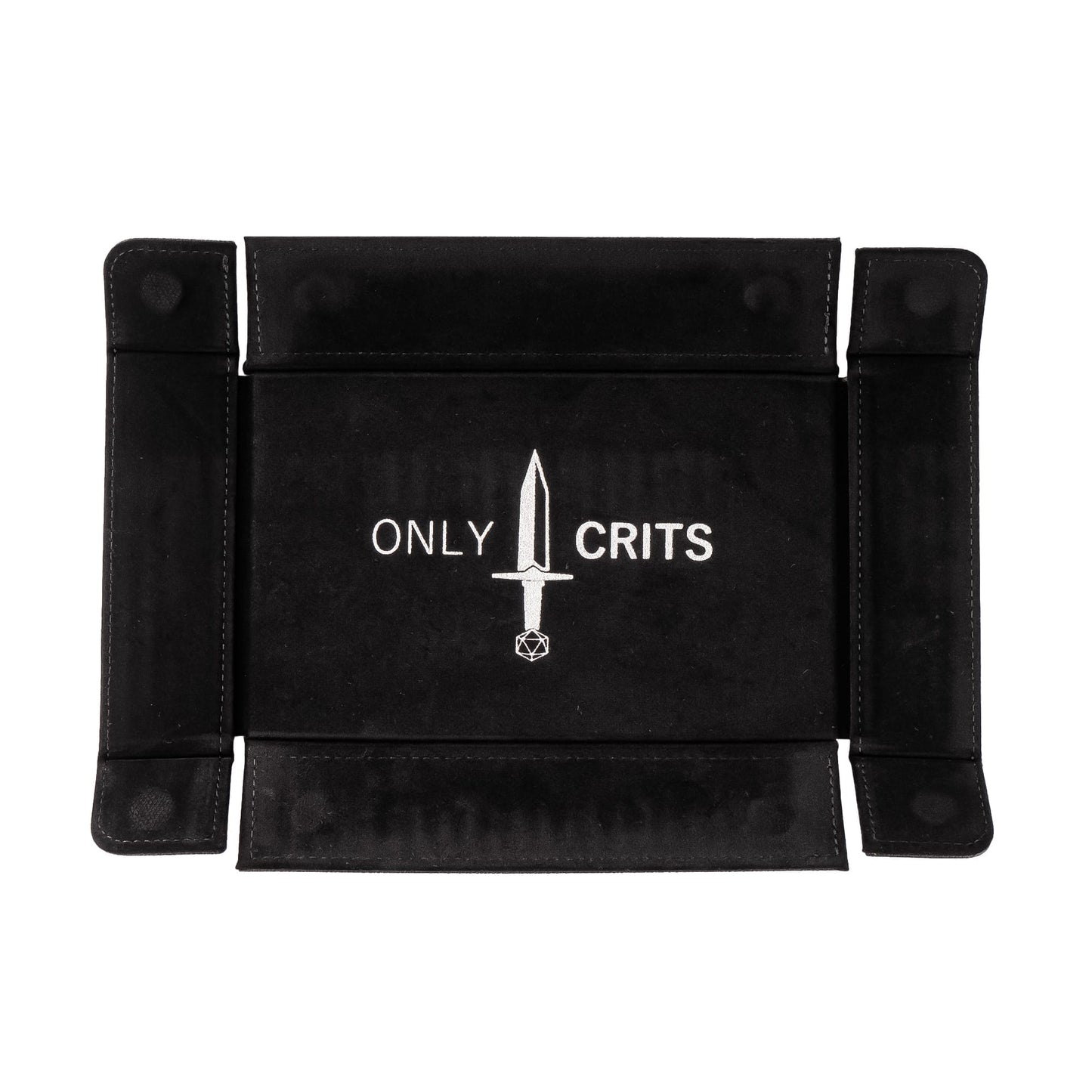Only Crits Guildmaster Dice Tray in black displayed flat before assembly with snap-corner design