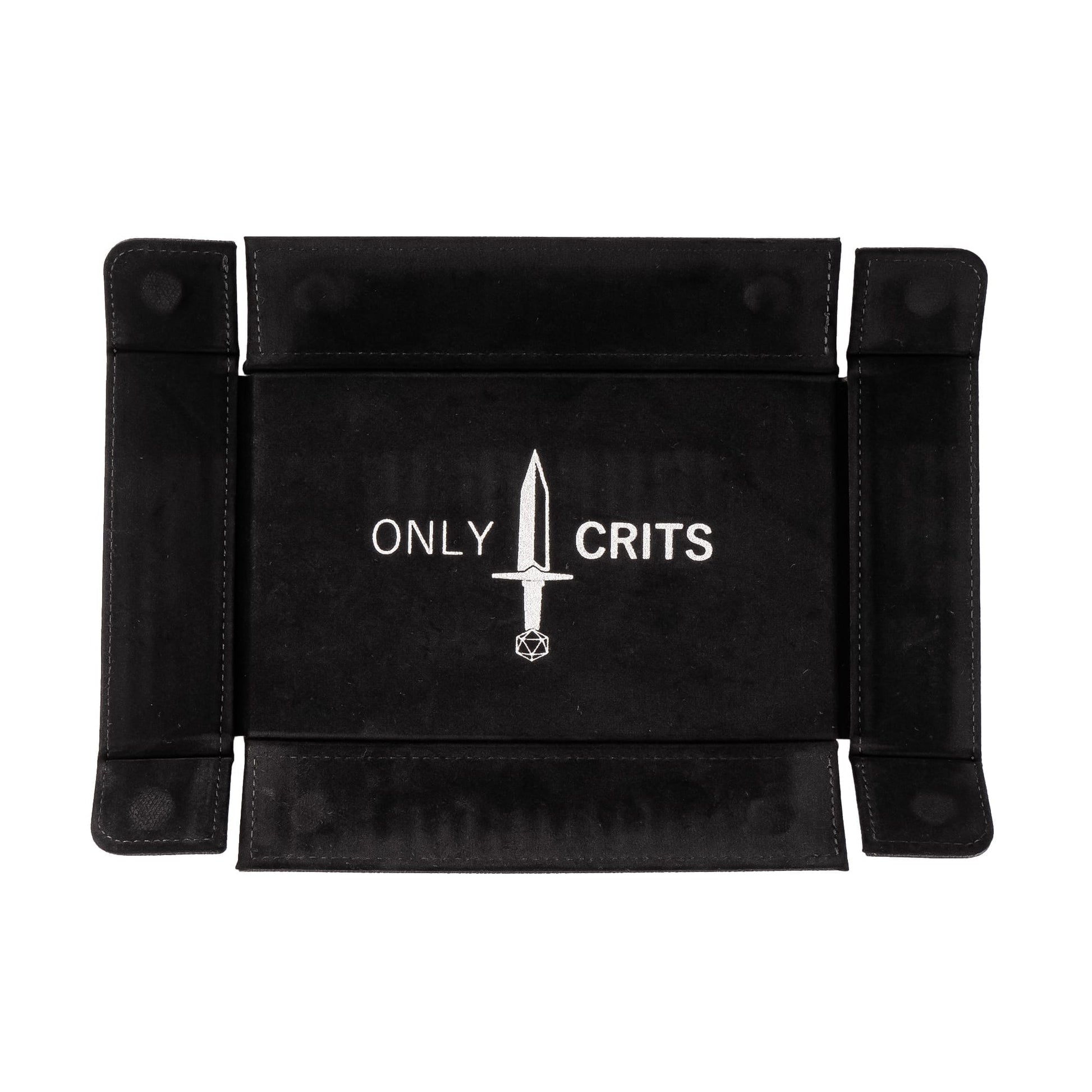 Only Crits Guildmaster Dice Tray in black displayed flat before assembly with snap-corner design