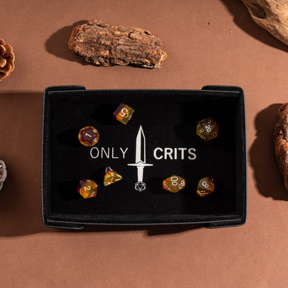 Only Crits Guildmaster Dice Tray in black with RPG dice on a soft velvet-style rolling surface for tabletop gaming