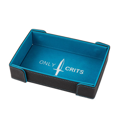 Only Crits Guildmaster Dice Tray in blue with foldable PU leather construction and soft lining