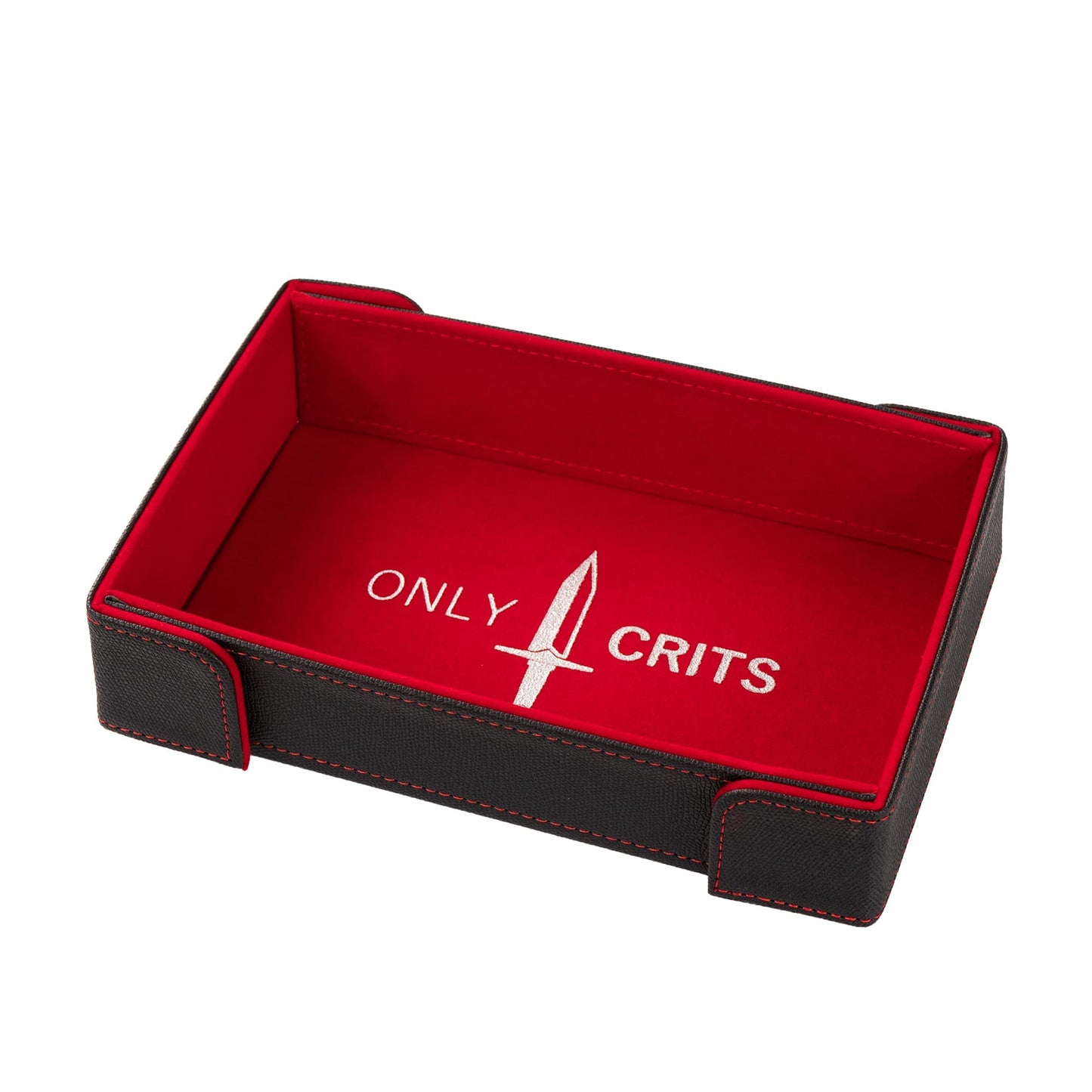 Only Crits Guildmaster Dice Tray in red with black exterior and soft interior rolling surface