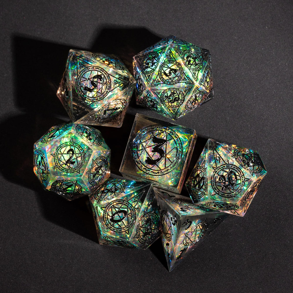 Example Premium pull: holographic rune sharp edge dice set